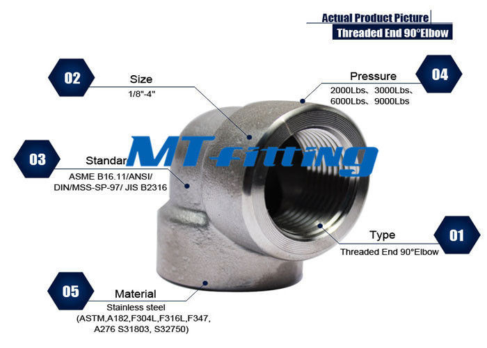 3/8 Inch ASME B16.11 F316/316H 3000LBS Elbow With Treaded End For Connection