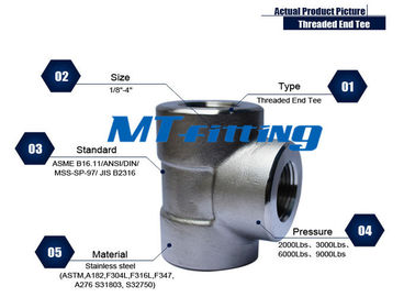 High Pressure S31803 / S32750 6000LBS Duplex Steel Tee With Treaded End