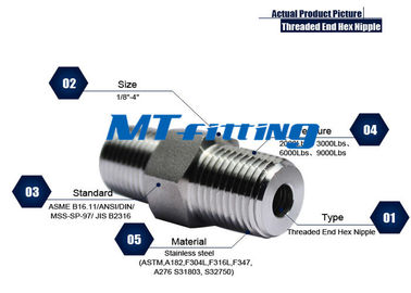 F347 2000LBS Forged High Pressure Pipe Fittings ,  Stainless Steel Hex Nipple