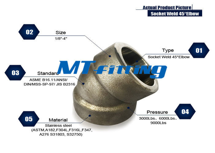 ASME B16.11 F316H / 316L Forged High Pressure Pipe Fittings / Stainless Steel Elbow