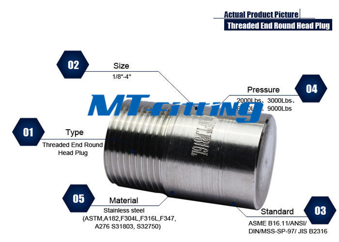 3 Inch ASTM A182 F347 2000LBS Round Head Plug With Treaded End for machinery