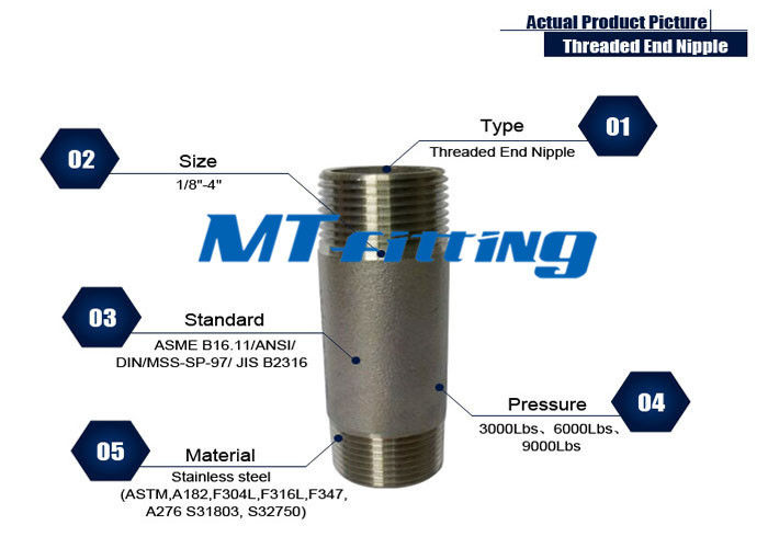 ASTM A106 F317L Forged High Pressure Stainless Steel Pipe Fittings / Threaded Pipe Nipple